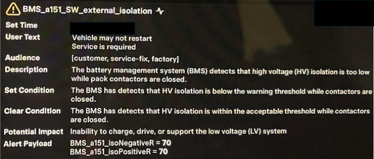Tesla "BMS_w151 Vehicle may not restart" (BMS_f151, BMS_a151)