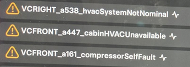 Tesa "VCFRONT_a447_cabinHVACUnavailable" alert clear