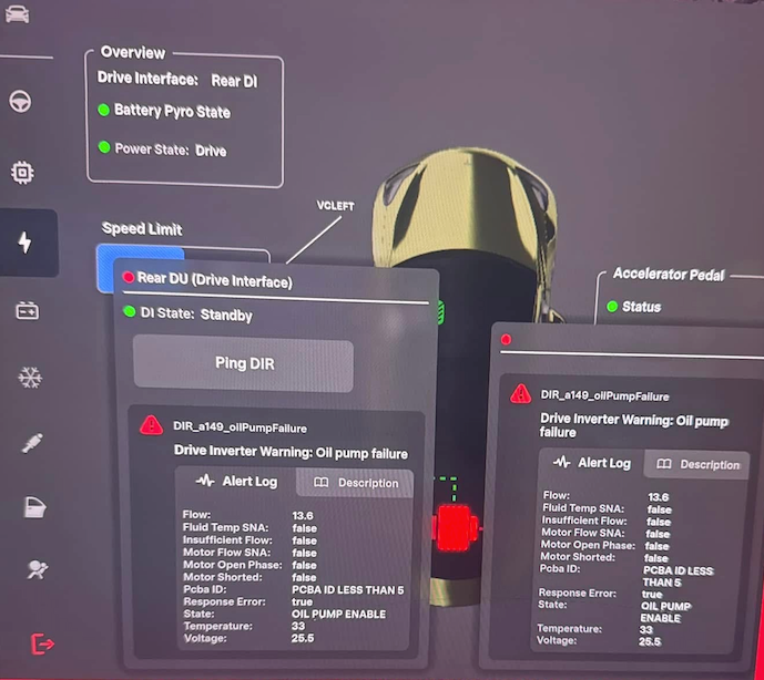 Tesla DIR_a149_oilPumpFailure Powertrain requires service alert clear