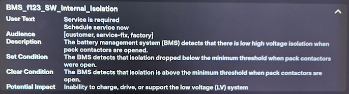 Tesla BMS_f123 "Vehicle may not restart" alert clear