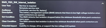 Tesla BMS_f123 "Vehicle may not restart" alert clear