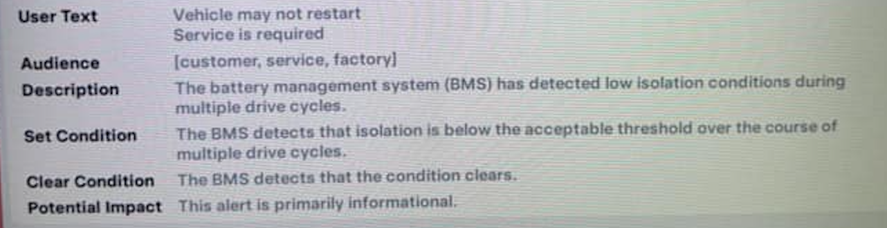 Tesla "BMS_w172 Vehicle may not restart" Alert