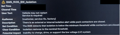 Tesla "BMS_w035" alert clear