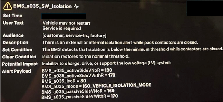 Tesla "BMS_w035" alert clear