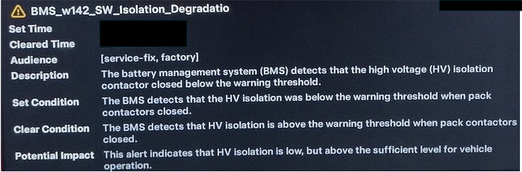 Tesla BMS_w142 alert clear