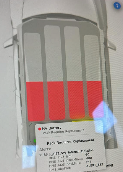 Tesla "BMS_a123_SW_Internal_Isolation" alert clear