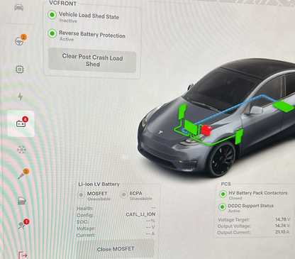 Close Tesla 16V Low Voltage Battery "MOSFET"