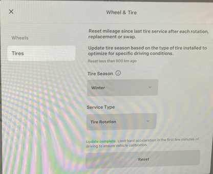 How to reset Tesla alert Rear tire tread depth too low