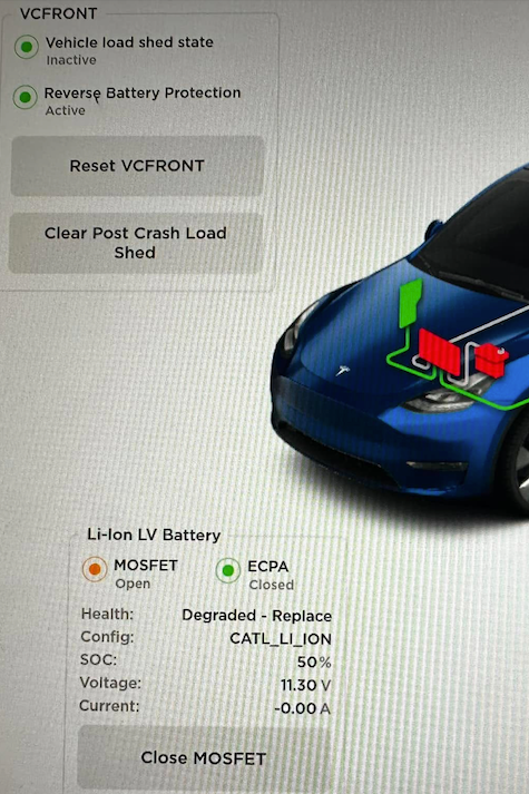 Close Tesla 16V Low Voltage Battery "MOSFET"