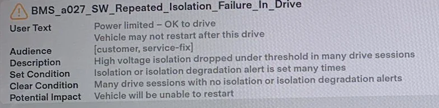 Tesla "BMS_a027" alert clear