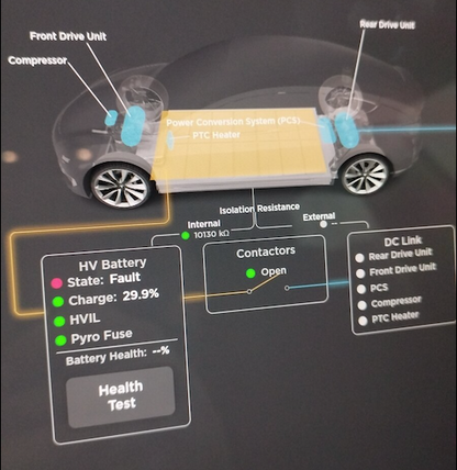 Tesla BMS_f123 "Vehicle may not restart" alert clear