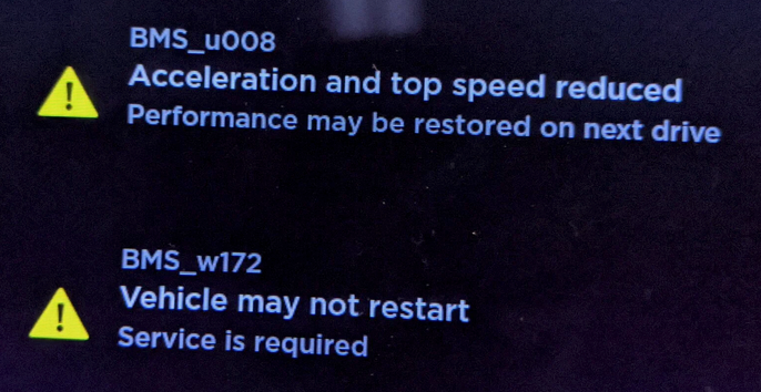 Tesla "BMS_w172 Vehicle may not restart" Alert