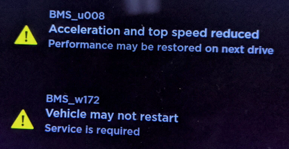 Tesla "BMS_w172 Vehicle may not restart" Alert