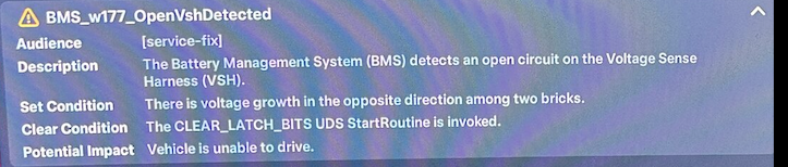 Tesla "BMS_w177_OpenVshDetected" alert