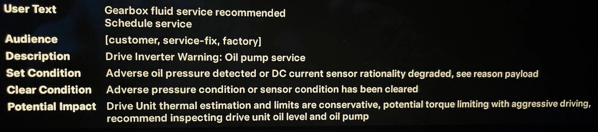 Tesla "Gearbox fluid service recommended" Alert Clear (DIF_a251, DIR_a251)