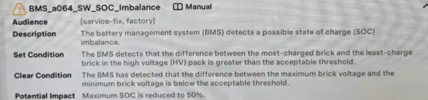 Tesla-Alarm „Maximaler Batterieladestand reduziert“ BMS_a064 beheben