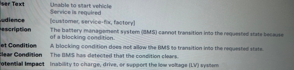 Tesla "Unable to start vehicle" alert clear
