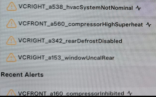 Tesla "VCFRONT_a560_compressorHighSuperheat" alert clear