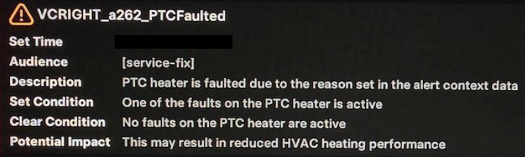 Tesla "VCRIGHT_a262" alert clear