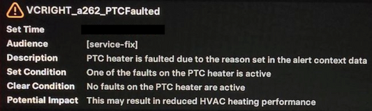Tesla "VCRIGHT_a262" alert clear